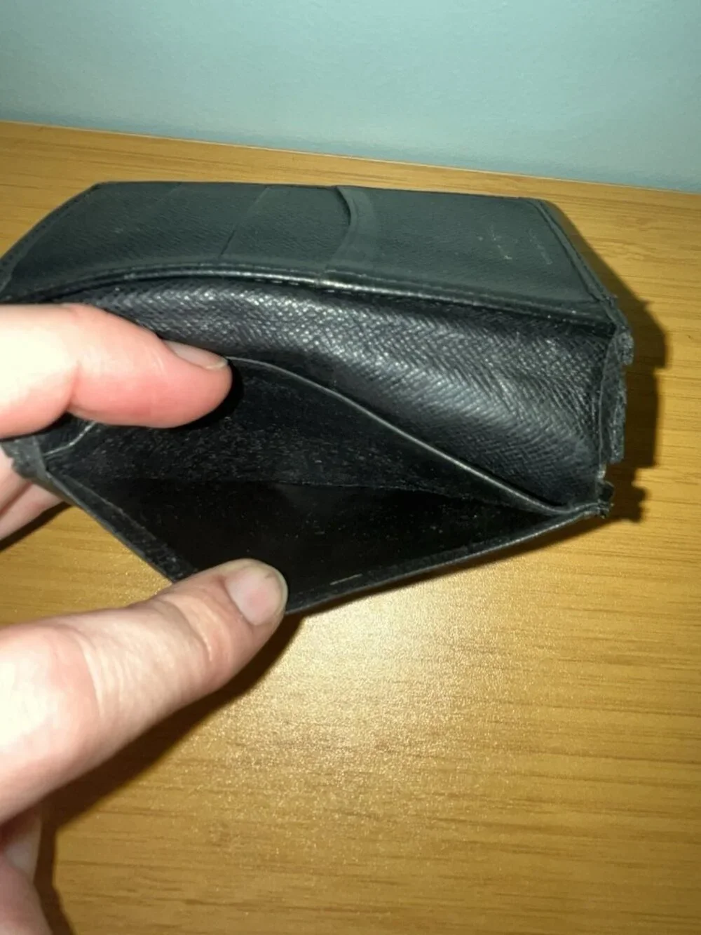 Louis Vuitton Black Men's Bifold Wallet Logo Folding Credit Card Made France